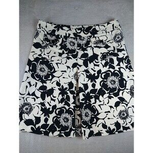 Merona A-Line Skirt Black & White Floral Knee Length Pockets Lined Women's 14